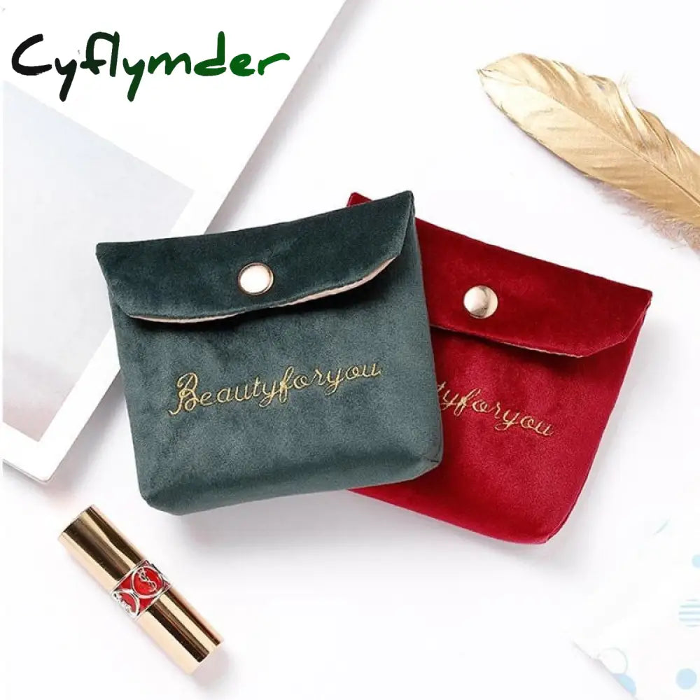 Cyflymder Women Velvet Soft Small Cosmetic Bag Hasp Girl Lipstick Sanitary Pads Organizer Pouch