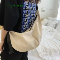 Cyflymder Women Vintage Solid Color Large Capacity Shoulder Bag New Messenger Bags Ladies Canvas