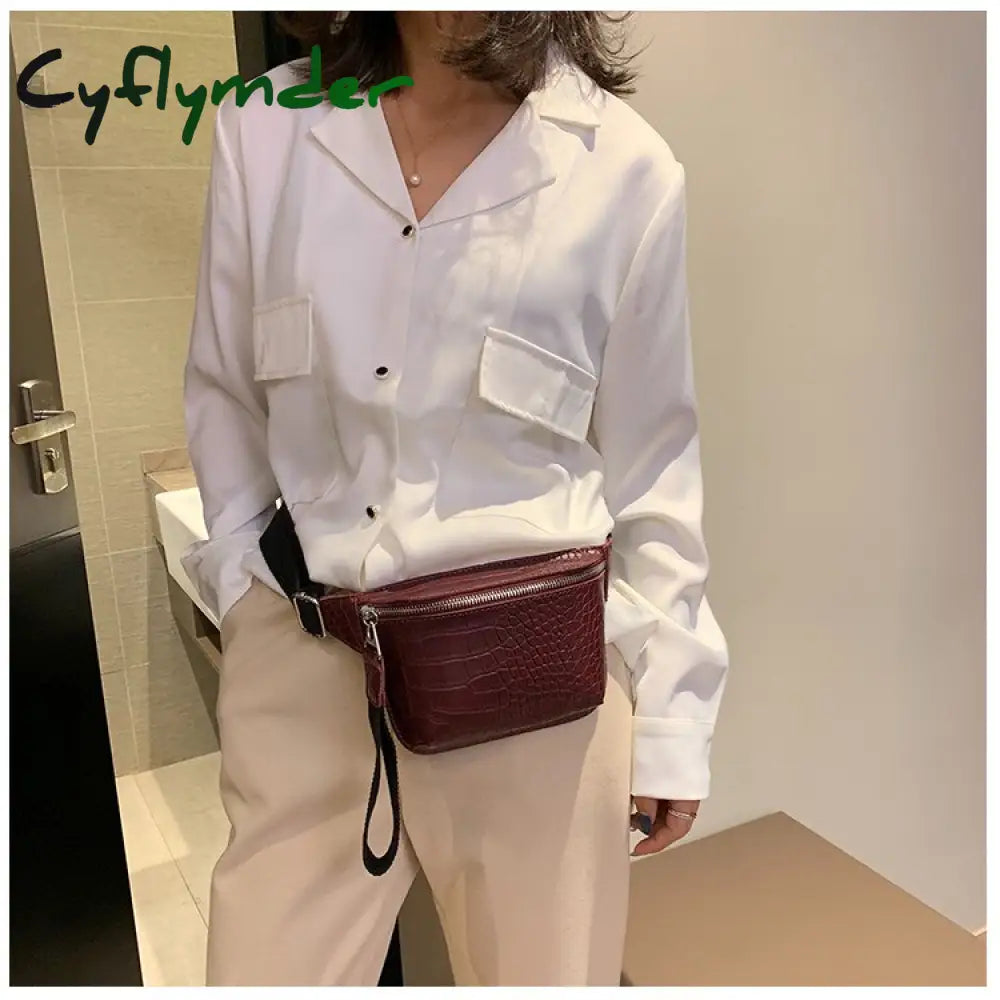 Cyflymder Women Waist Packs Fashion Crochet Fanny Pack For Female Pu Leather Bum Belt Bag Small