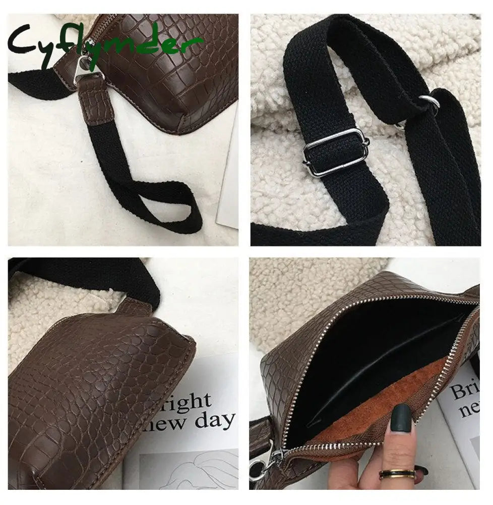 Cyflymder Women Waist Packs Fashion Crochet Fanny Pack For Female Pu Leather Bum Belt Bag Small