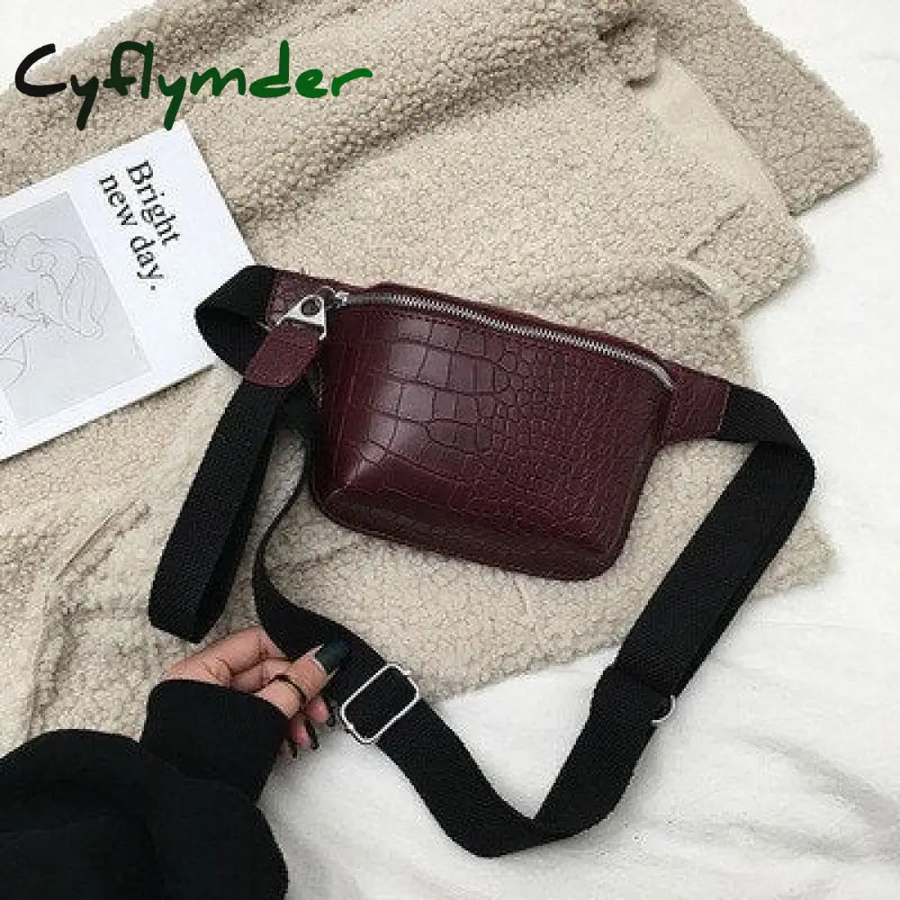 Cyflymder Women Waist Packs Fashion Crochet Fanny Pack For Female Pu Leather Bum Belt Bag Small