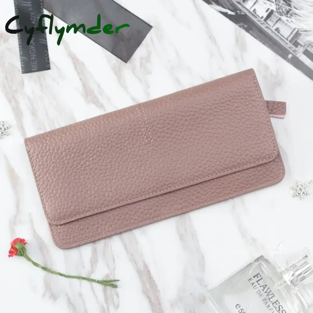Cyflymder Women Wallets Genuine Leather Women Long Wallet Fashion Zipper Bag Multicolor Wallet Splicing Wild Coin Purse