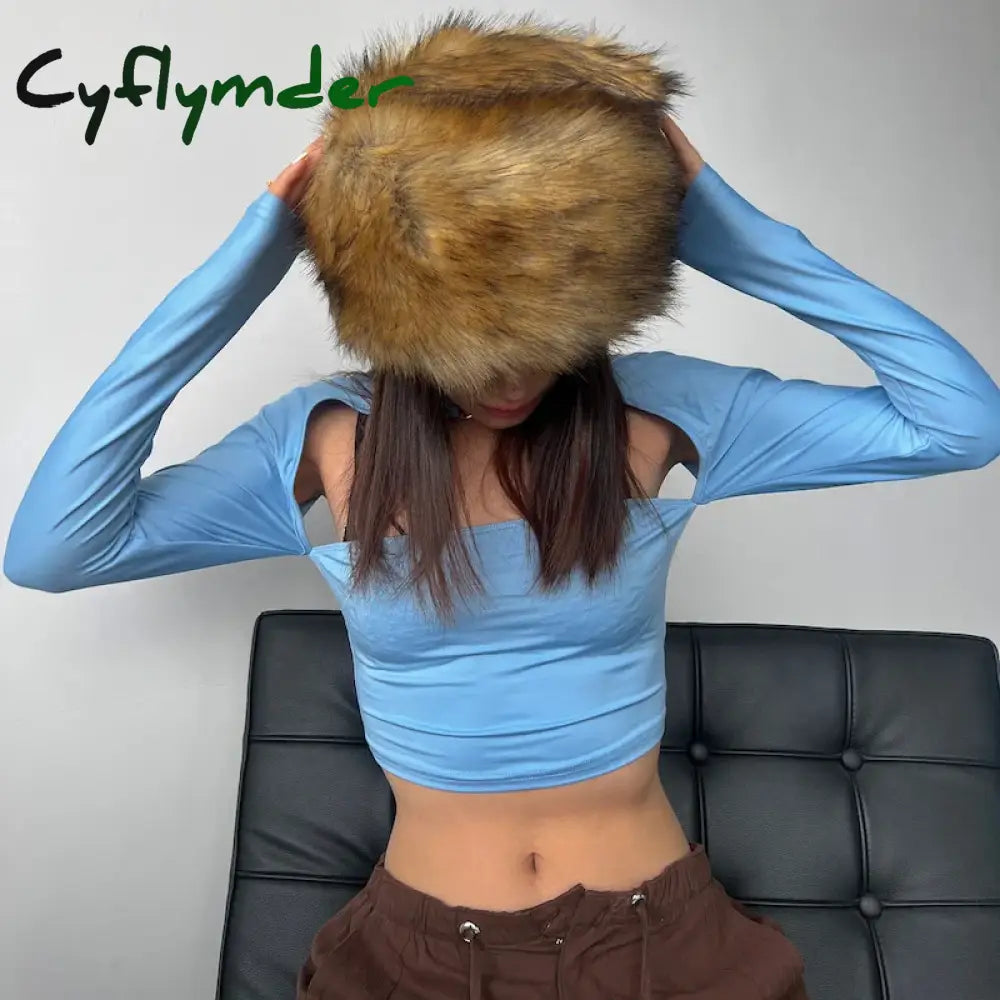 Cyflymder Women Winter Faux Fur Hat Cossack Russian Style Fuzzy Fluffy Cap Y2K 2000s Warm Hat for Female Outdoor