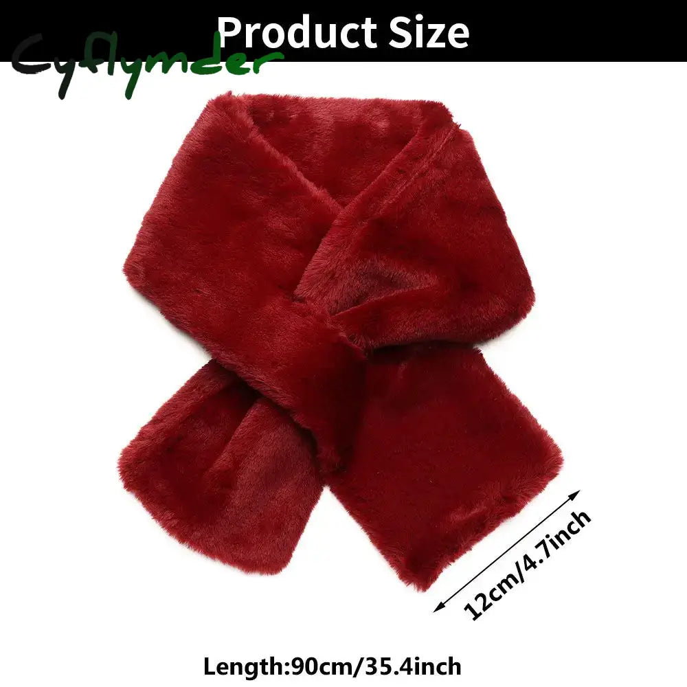 Cyflymder Women Winter Warm Thicken Cross Collar Scarf Solid Color Faux Rabbit Fur Plush Elegant Shawl Scarfs