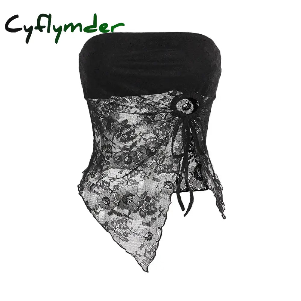 Cyflymder Women Y2k Lace Tube Tops Strapless Off Shoulder Crop Top Slim Fit Drawstring Front Bandeau Tops Sexy Club