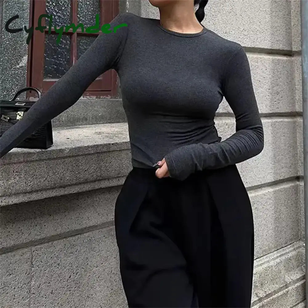 Cyflymder Women’s Autumn And Winter Long Sleeve T-Shirt Y2K Slim-Fit Ladies Pullover Basic O