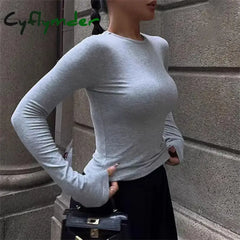 Cyflymder Women’s Autumn And Winter Long Sleeve T-Shirt Y2K Slim-Fit Ladies Pullover Basic O