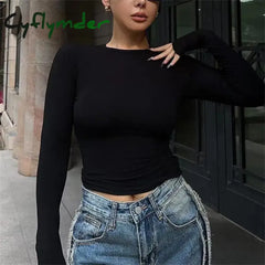 Cyflymder Women’s Autumn And Winter Long Sleeve T-Shirt Y2K Slim-Fit Ladies Pullover Basic O