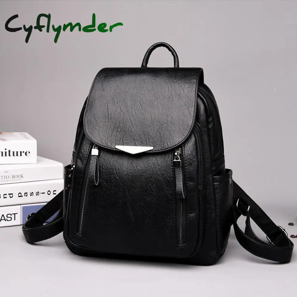 Cyflymder Womens Backpack Female Pu Leather Back Pack Large Capacity School Bag For Girl Double