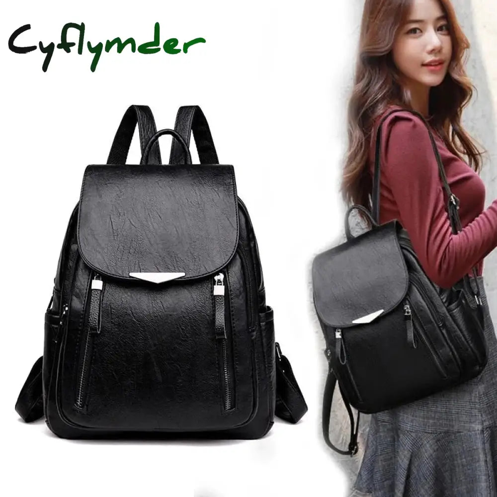 Cyflymder Womens Backpack Female Pu Leather Back Pack Large Capacity School Bag For Girl Double