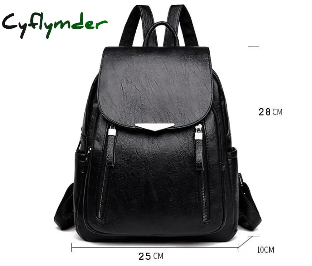 Cyflymder Womens Backpack Female Pu Leather Back Pack Large Capacity School Bag For Girl Double