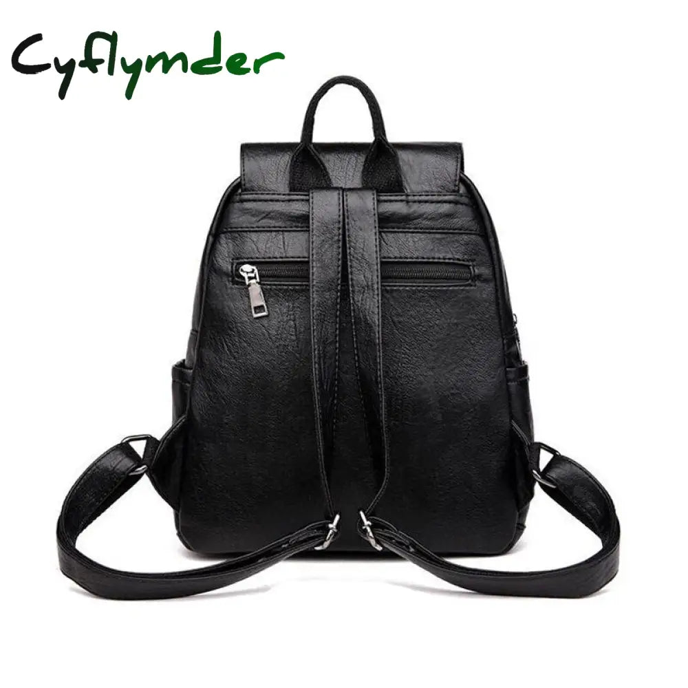 Cyflymder Womens Backpack Female Pu Leather Back Pack Large Capacity School Bag For Girl Double