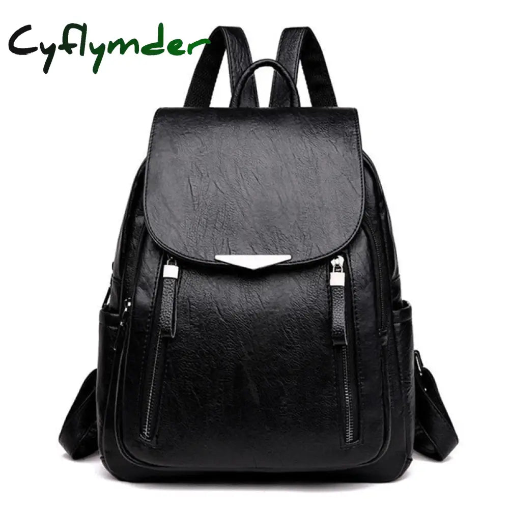 Cyflymder Womens Backpack Female Pu Leather Back Pack Large Capacity School Bag For Girl Double