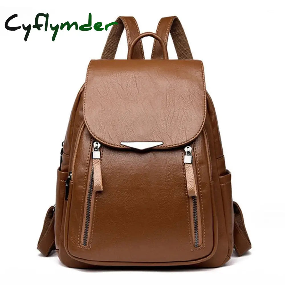 Cyflymder Womens Backpack Female Pu Leather Back Pack Large Capacity School Bag For Girl Double