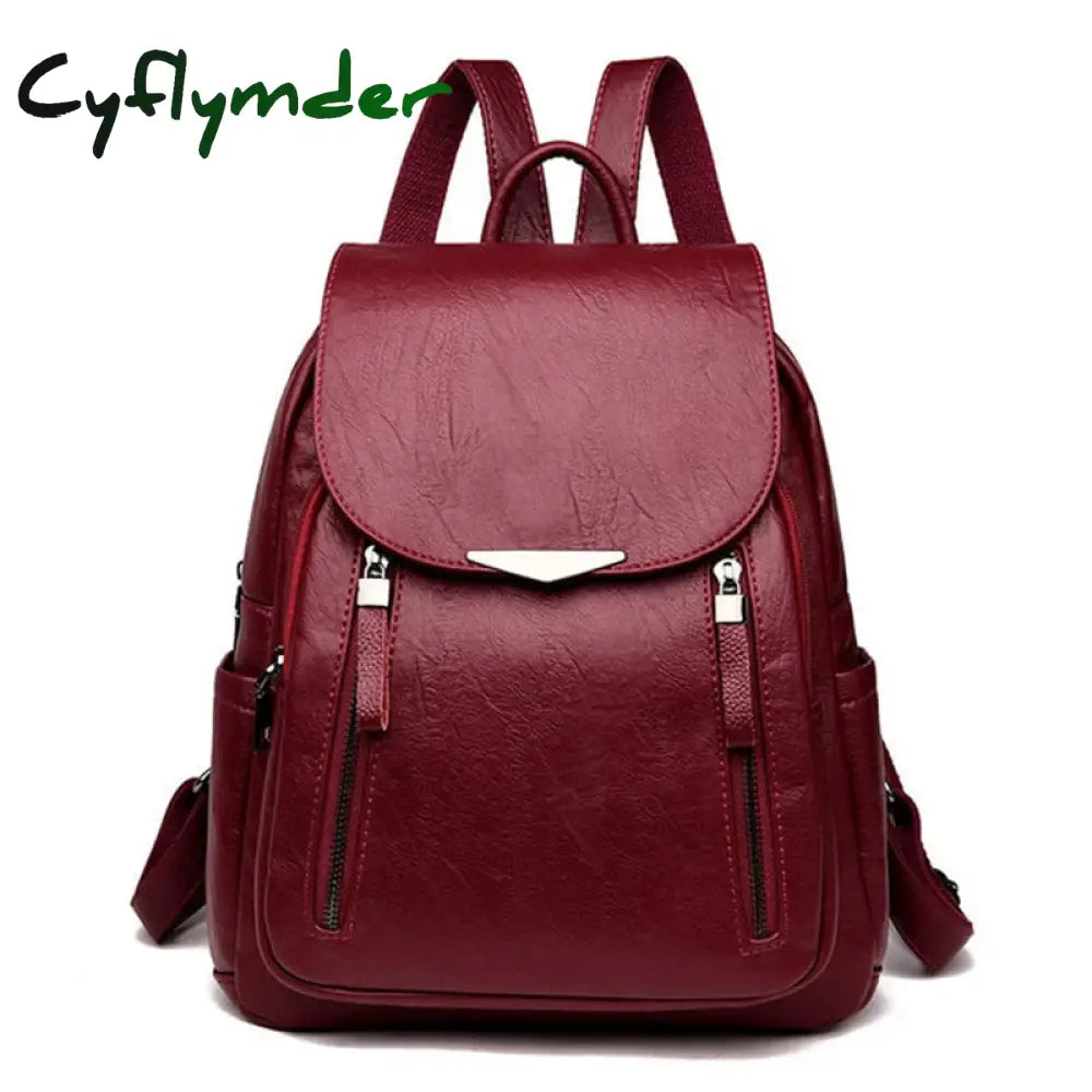 Cyflymder Womens Backpack Female Pu Leather Back Pack Large Capacity School Bag For Girl Double