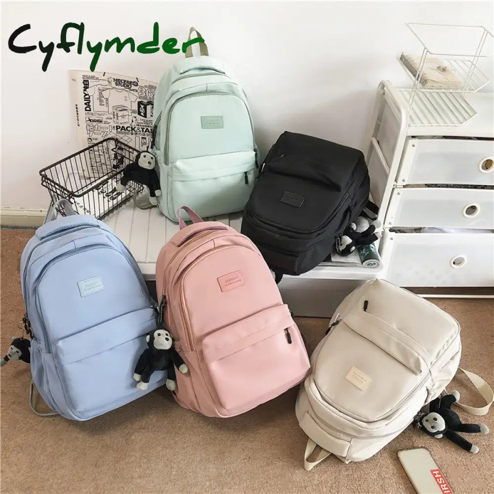 Cyflymder Women’s Backpack Solid Color Female Multi-Pocket Casual Woman Travel Bag High Quality