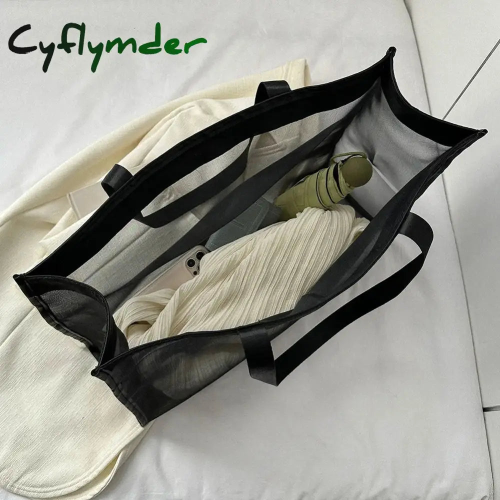 Cyflymder Women’s Bag Large Capacity Mesh Shopping Transparent Waterproof Shoulder Travel Tote