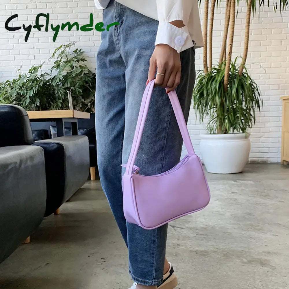 Cyflymder Women’s Bag Soft Pu Leather Women Shoulder Underarm Retro Solid Color Ladies Handbags