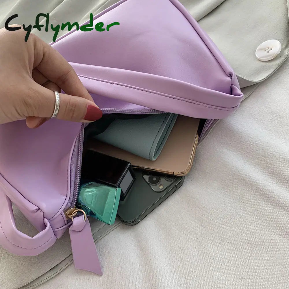 Cyflymder Women’s Bag Soft Pu Leather Women Shoulder Underarm Retro Solid Color Ladies Handbags