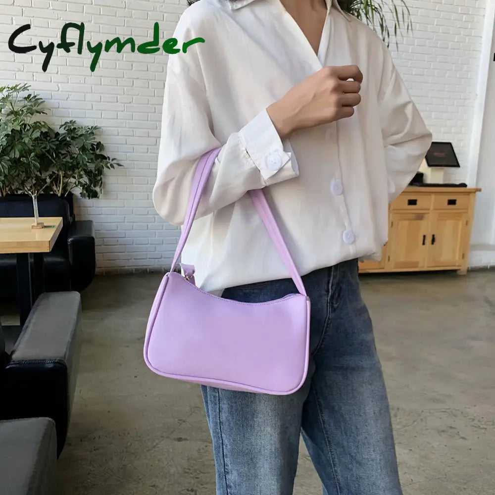 Cyflymder Women’s Bag Soft Pu Leather Women Shoulder Underarm Retro Solid Color Ladies Handbags