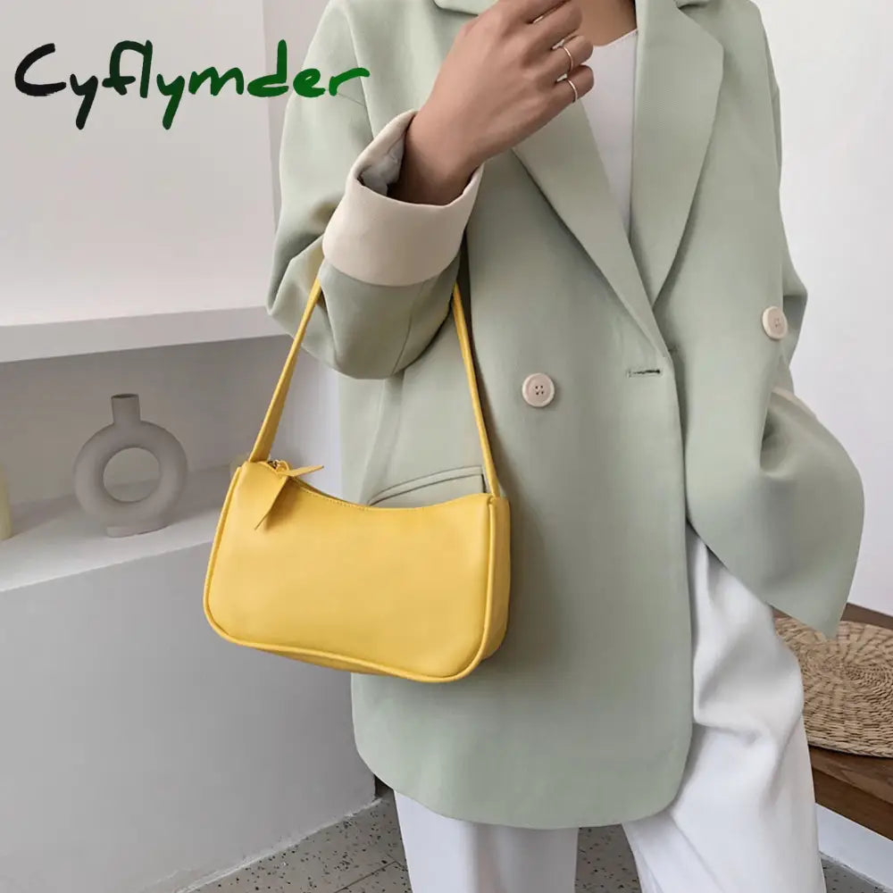 Cyflymder Women’s Bag Soft Pu Leather Women Shoulder Underarm Retro Solid Color Ladies Handbags