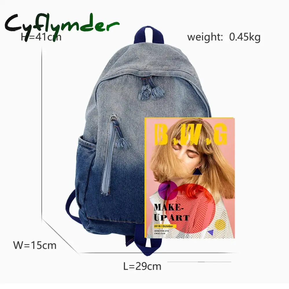 Cyflymder Women’s Bag Trend Gradient Denim Fabric Backpack Men’s Fashion Travel Unisex Student