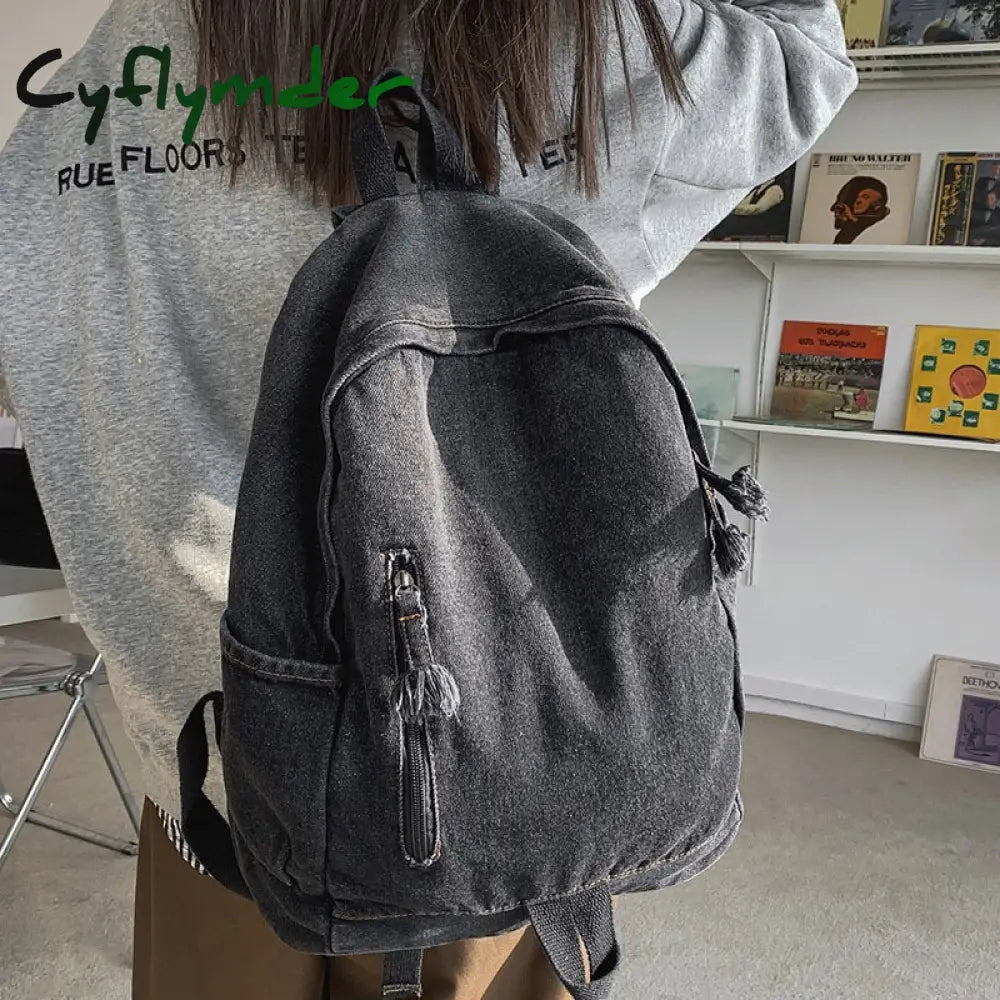 Cyflymder Women’s Bag Trend Gradient Denim Fabric Backpack Men’s Fashion Travel Unisex Student