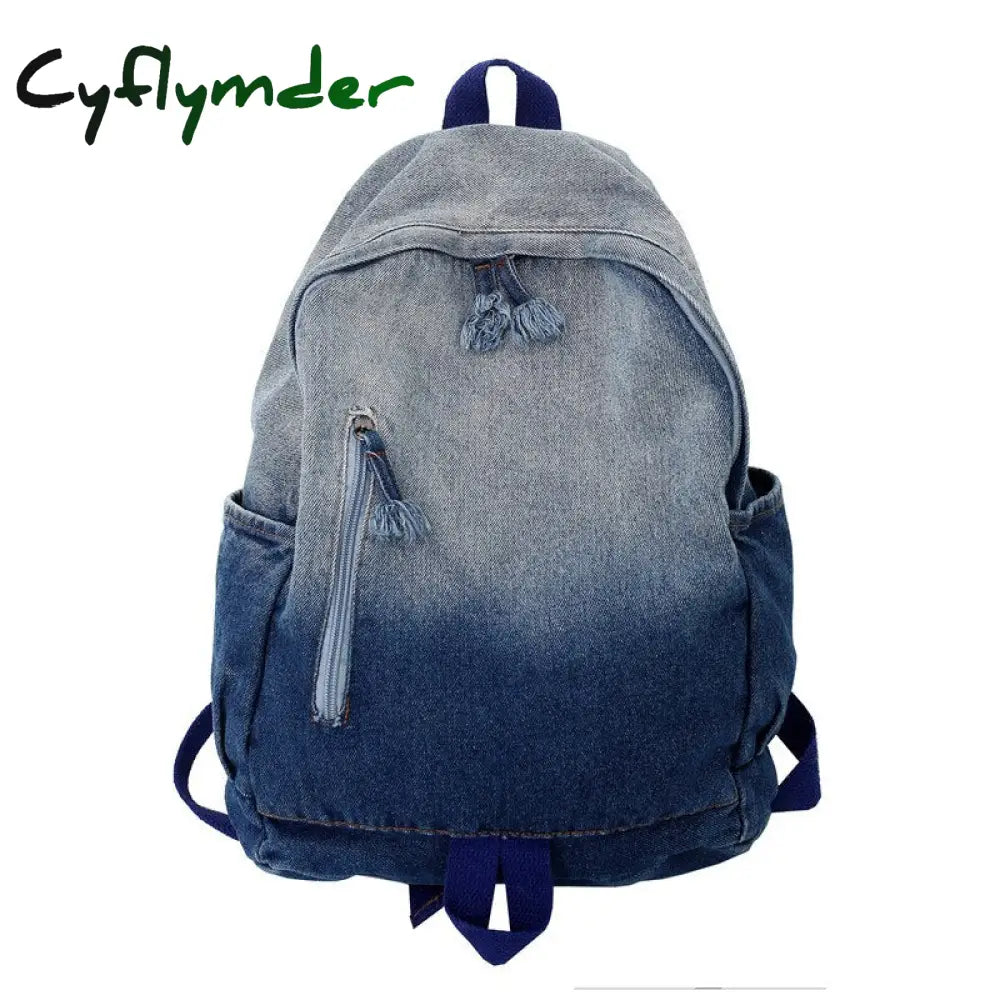 Cyflymder Women’s Bag Trend Gradient Denim Fabric Backpack Men’s Fashion Travel Unisex Student