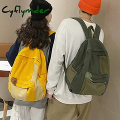 Cyflymder Women’s Bag Trend Panelled Contrast Backpack Unisex Canvas Travel Casual College Style