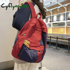 Cyflymder Women’s Bag Trend Panelled Contrast Backpack Unisex Canvas Travel Casual College Style