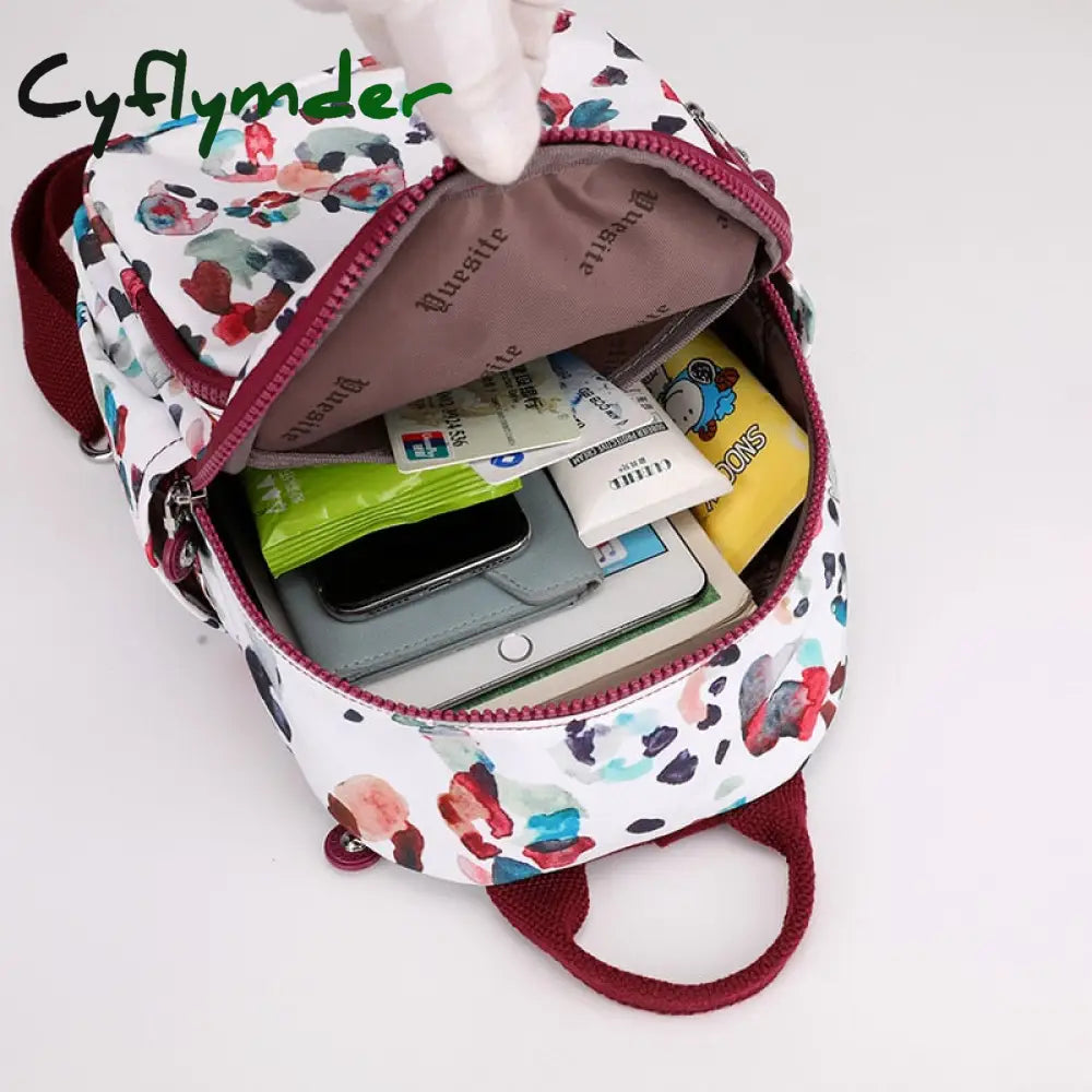 Cyflymder Women’s Bag Trend Vintage Print Small Travel Backpack Waterproof Nylon Mini Luxury
