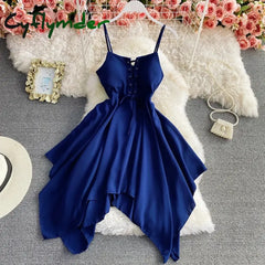 Cyflymder Women’s Beach Travel Clothing Summer Sexy Solid Color Long Sling Dress Lady Casual