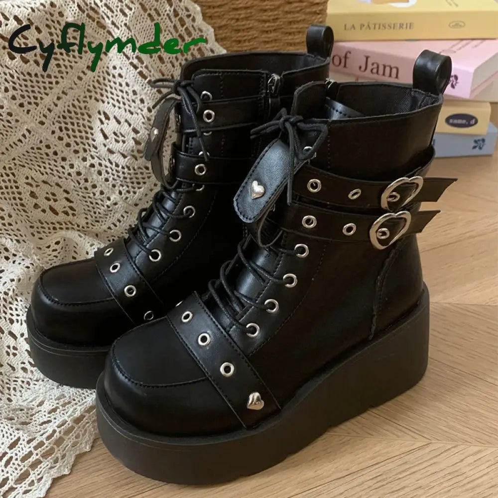 Cyflymder Women’s Boots Autumn Women Ankle Boots Platform Wedges High Heels Short Boots New Fashion Design Zip Cosplay