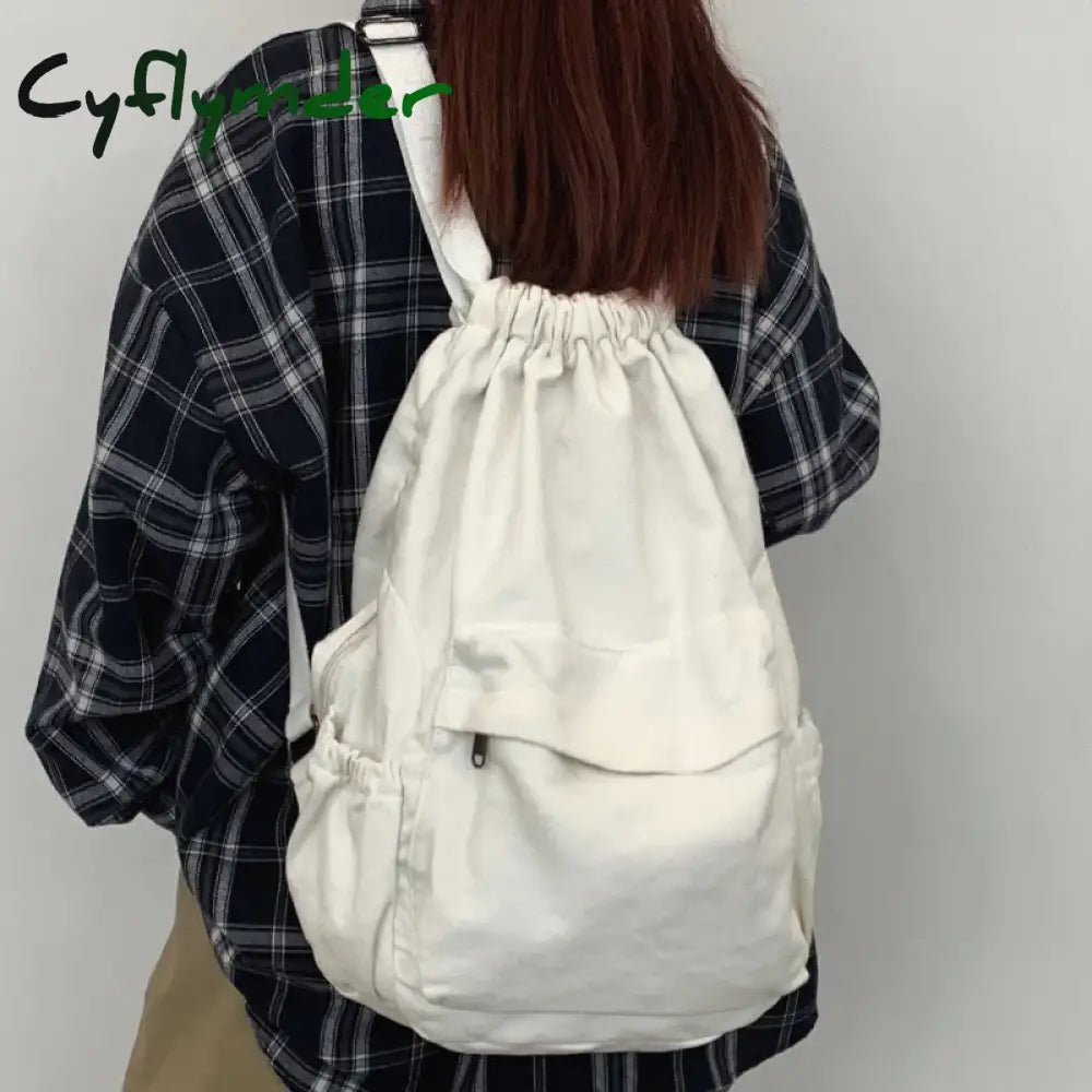 Cyflymder Women’s Canvas Cute Drawstring Backpack Fashion Laptop Schoolbag Cool Girl Travel