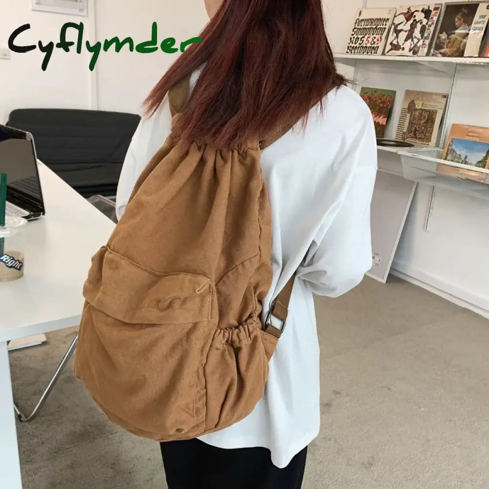 Cyflymder Women’s Canvas Cute Drawstring Backpack Fashion Laptop Schoolbag Cool Girl Travel