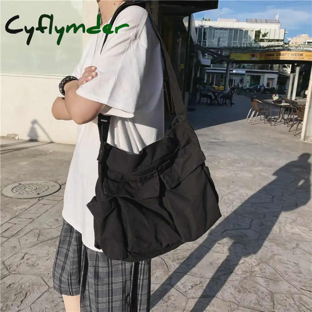 Cyflymder Women’s Canvas Shoulder Bags Casual Shopping Female Large Capacity Tote Ladies Solid