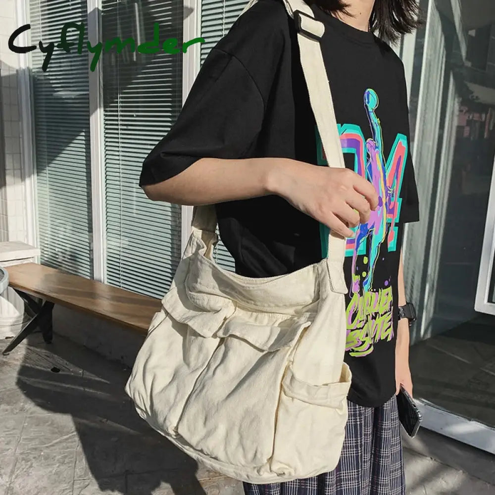 Cyflymder Women’s Canvas Shoulder Bags Casual Shopping Female Large Capacity Tote Ladies Solid