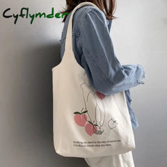 Cyflymder Women’s Canvas Shoulder Tote Bag Large Cotton Cloth Shopping Bags For Lady Female