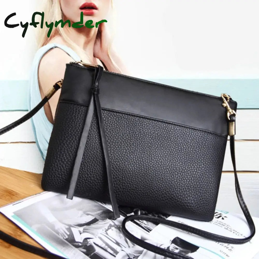 Cyflymder Women’s Clutch Bag Simple Black Leather Crossbody Bags Enveloped Shaped Small Messenger