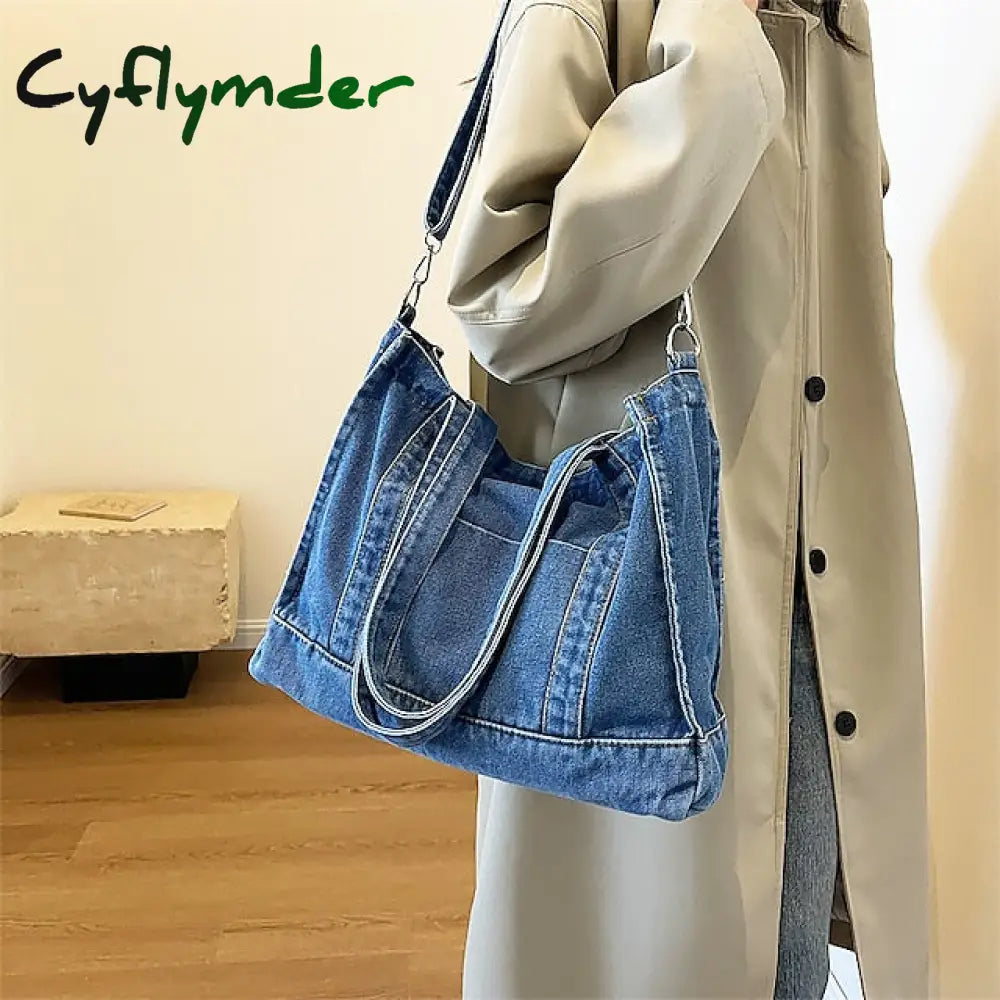 Cyflymder Women’s Crossbody Bag Tote Shoulder Canvas Denim Outdoor Daily Holiday Zipper Large