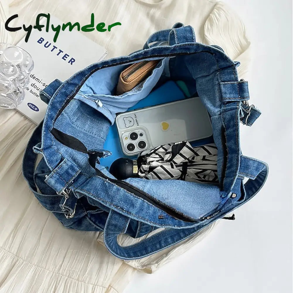 Cyflymder Women’s Crossbody Bag Tote Shoulder Canvas Denim Outdoor Daily Holiday Zipper Large