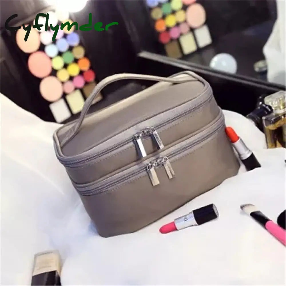 Cyflymder Women’s Double Layer Cosmetic Bag Box Waterproof Oxford Makeup Case Travel Organizer