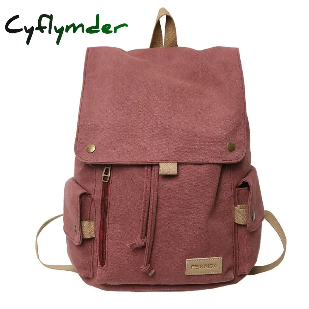 Cyflymder Women’s Fashion Beige Canvas Backpack Men’s Contrast Travel Bag College Girl’s