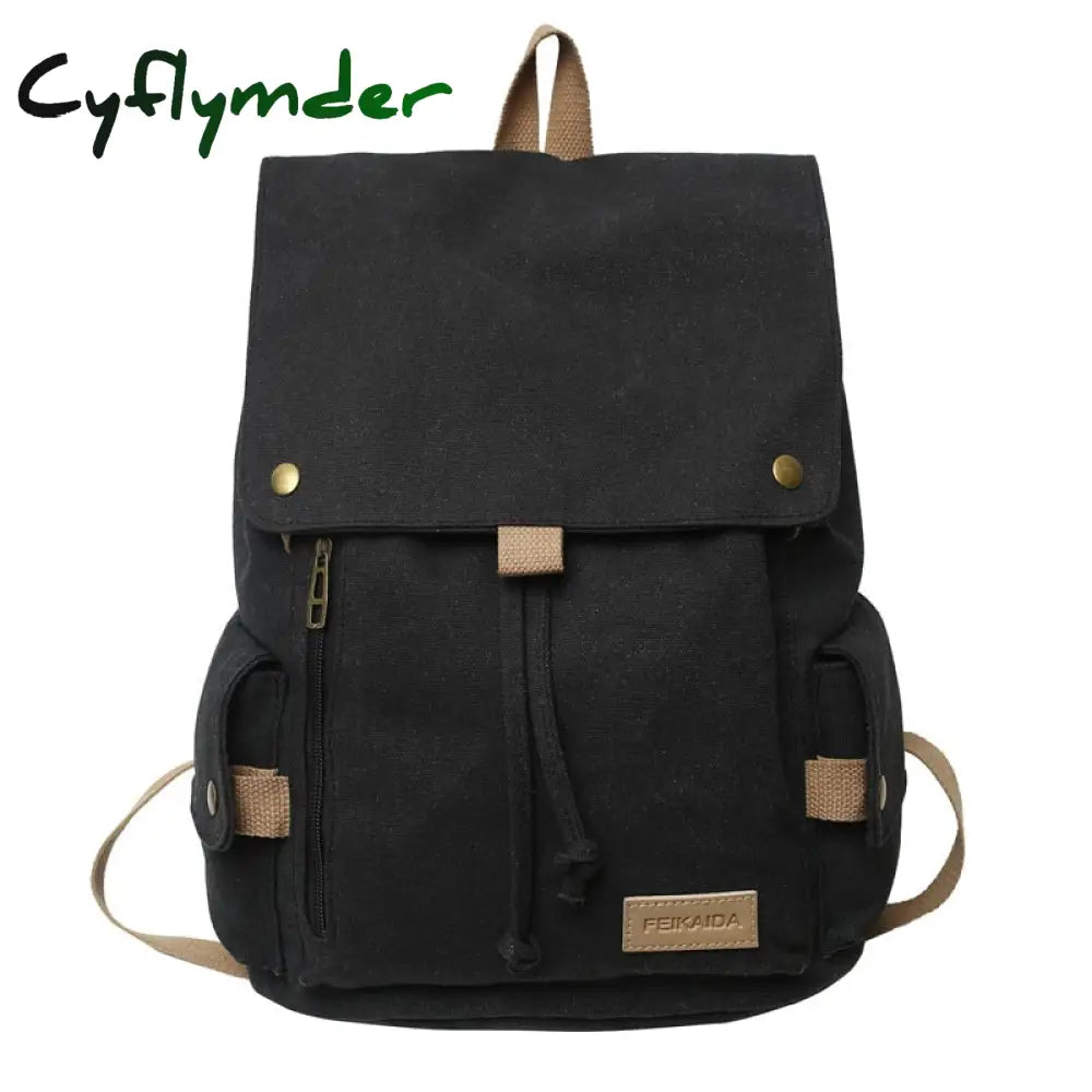 Cyflymder Women’s Fashion Beige Canvas Backpack Men’s Contrast Travel Bag College Girl’s