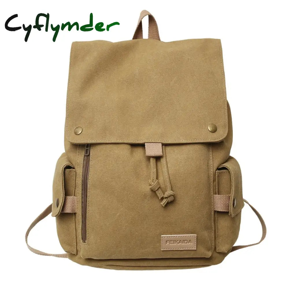 Cyflymder Women’s Fashion Beige Canvas Backpack Men’s Contrast Travel Bag College Girl’s