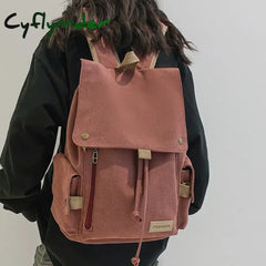 Cyflymder Women’s Fashion Beige Canvas Backpack Men’s Contrast Travel Bag College Girl’s