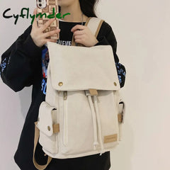 Cyflymder Women’s Fashion Beige Canvas Backpack Men’s Contrast Travel Bag College Girl’s