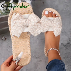 Cyflymder Women’s Fashion Trend Lace Bow Anti Slip Wear-resistant Comfortable Soft Sole Flat Heel Slippers