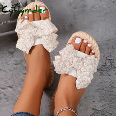 Cyflymder Women’s Fashion Trend Lace Bow Anti Slip Wear-resistant Comfortable Soft Sole Flat Heel Slippers