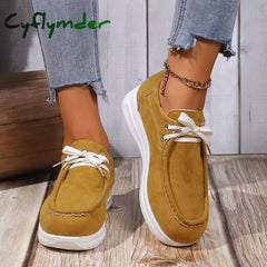 Cyflymder Women’s Faux Suede Platform Sneakers Autumn Non-Slip Lace Up Loafers Woman Thick Sole Casual Sneakers
